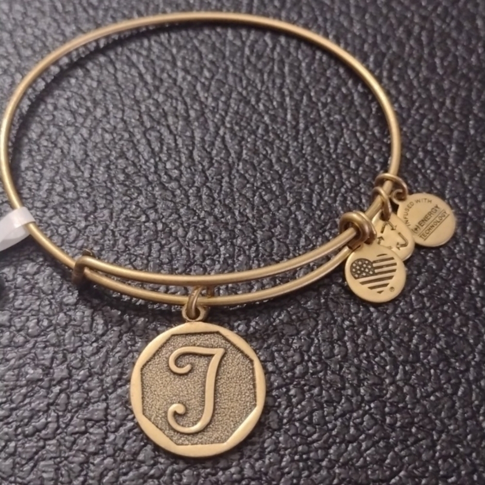 Alex and Ani Gold Bangle Charm Bracelet Initial T Letter T New Old Stock 2015